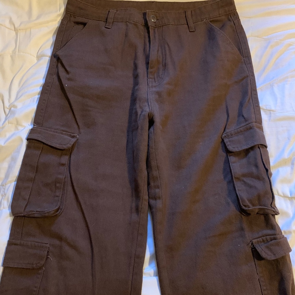 Brown Wide Leg Cargo Pants